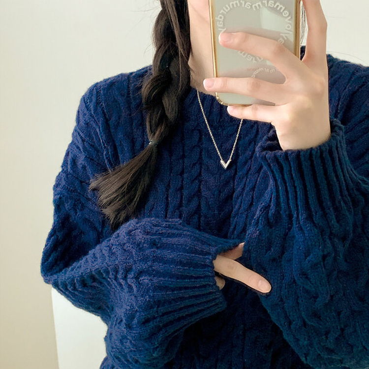 ラウンドケーブルルーズウールニット NAVY