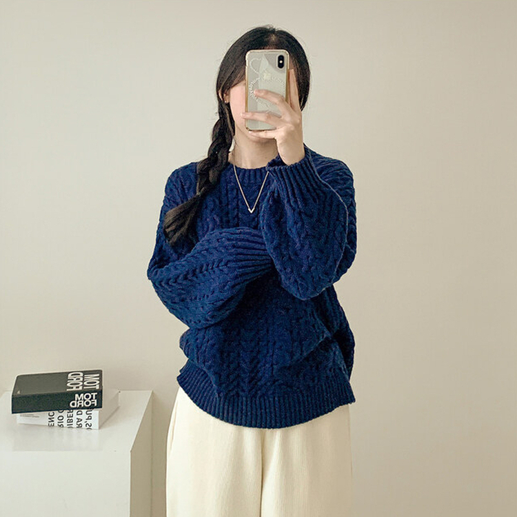 ラウンドケーブルルーズウールニット NAVY