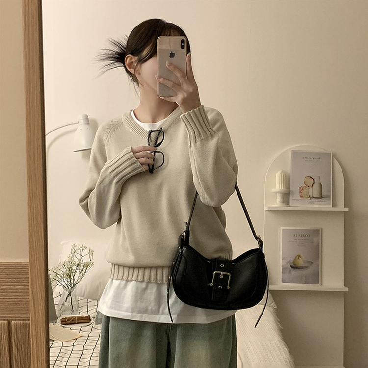デイリーVネックルーズ無地ニット(7color) DEEP BEIGE