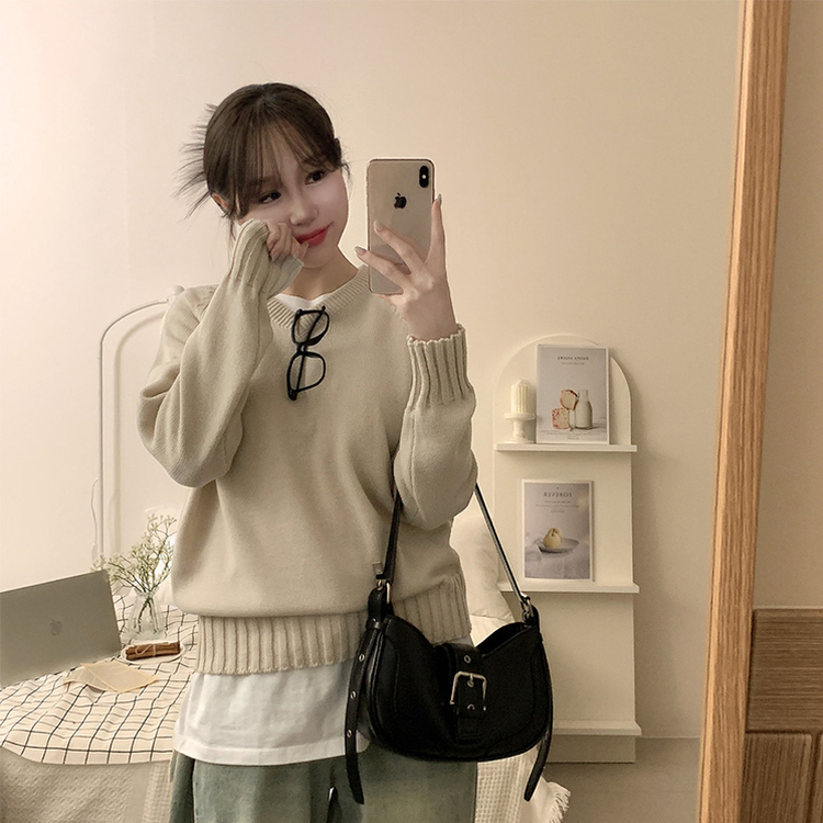 デイリーVネックルーズ無地ニット(7color) DEEP BEIGE