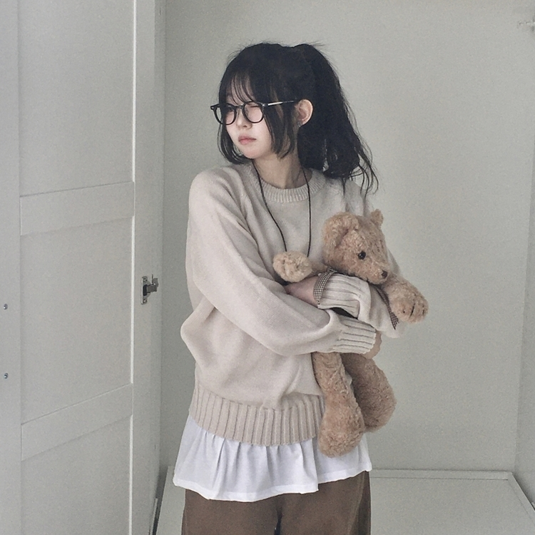 ラウンドネック基本ニット(7color) DEEP BEIGE