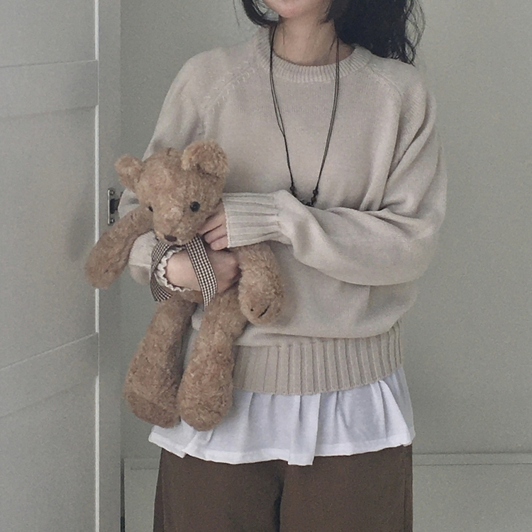 ラウンドネック基本ニット(7color) DEEP BEIGE