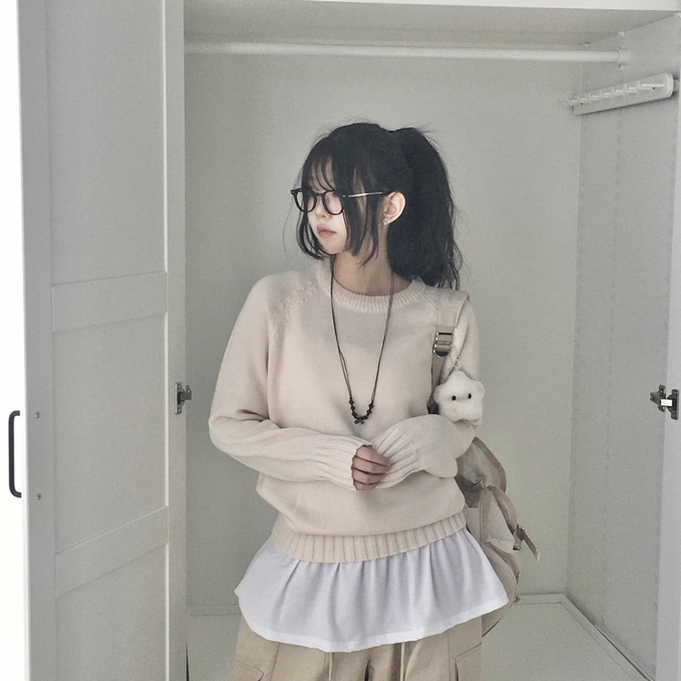 ラウンドネック基本ニット(7color) IVORY