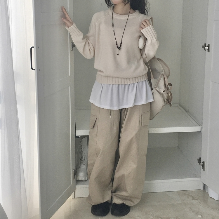 ラウンドネック基本ニット(7color) IVORY