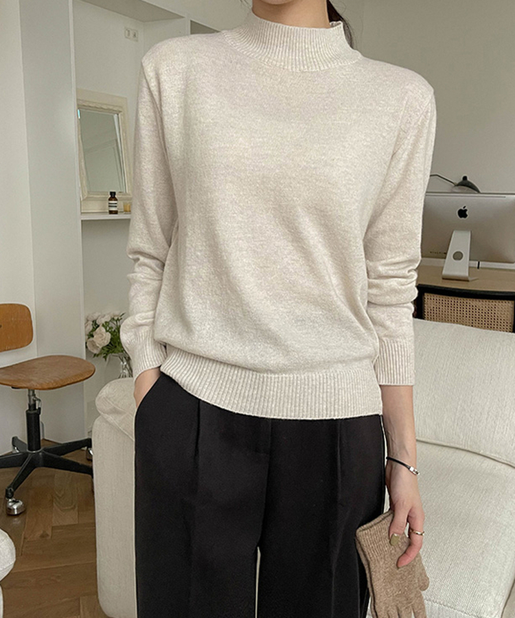 ウールハーフネックニット(10color) OATMAEL GRAY