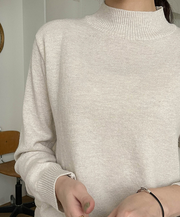 ウールハーフネックニット(10color) OATMAEL GRAY