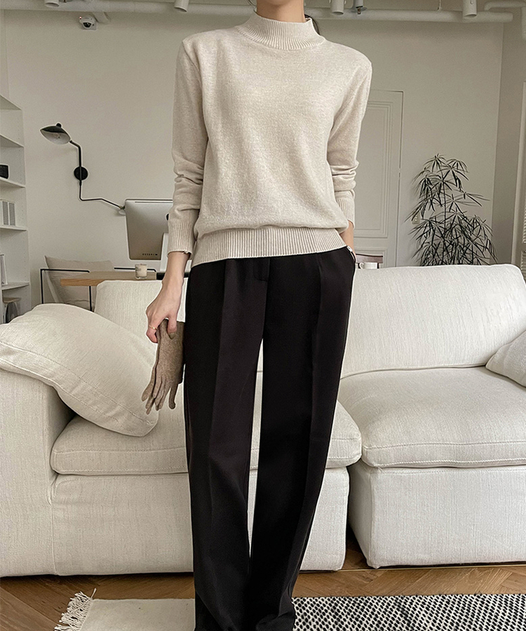 ウールハーフネックニット(10color) OATMAEL GRAY