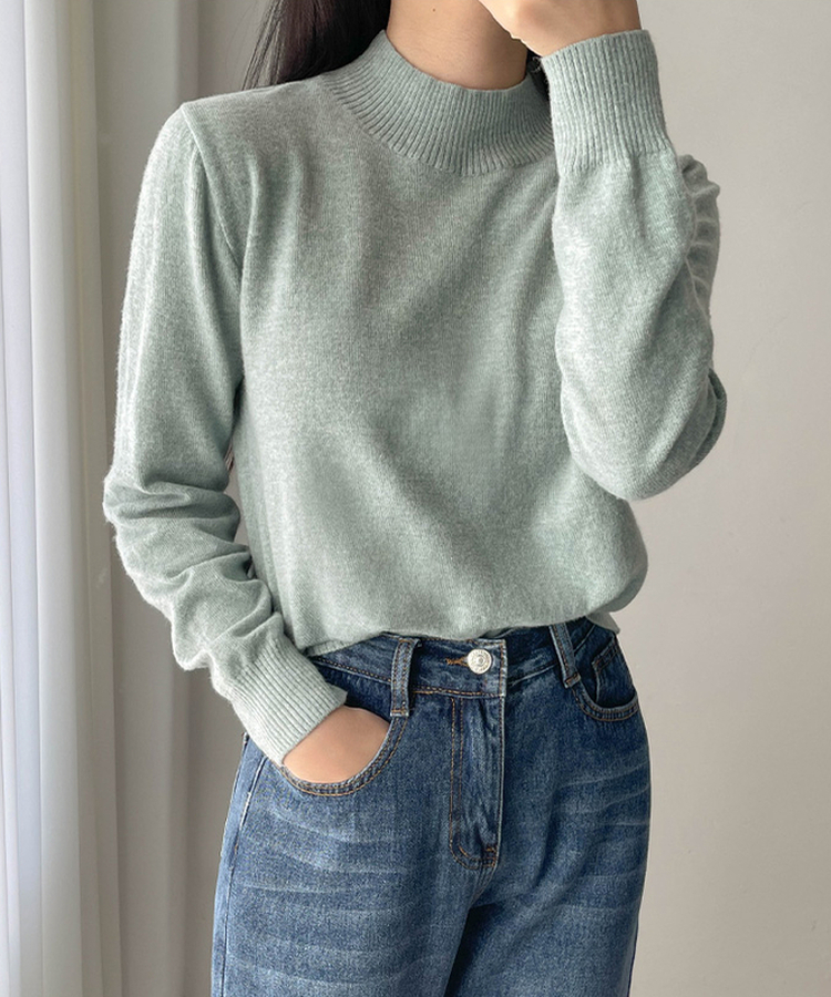 ウールハーフネックニット(10color) MINT