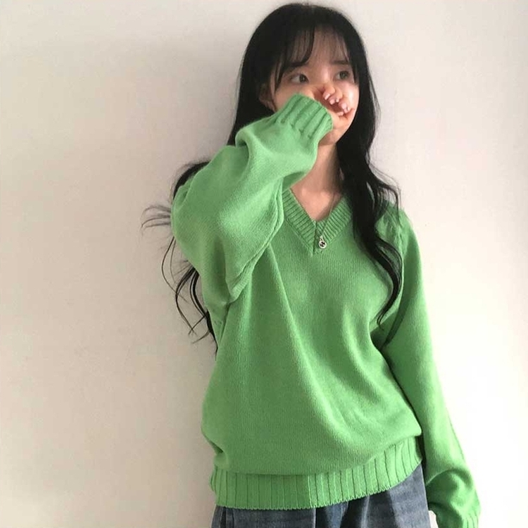 デイリーVネックルーズニット(10color) LIGHT GREEN