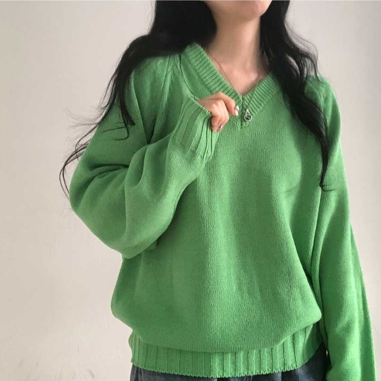 デイリーVネックルーズニット(10color) LIGHT GREEN