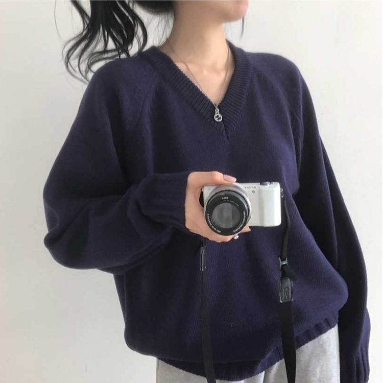 デイリーVネックルーズニット(10color) DARK BLUE