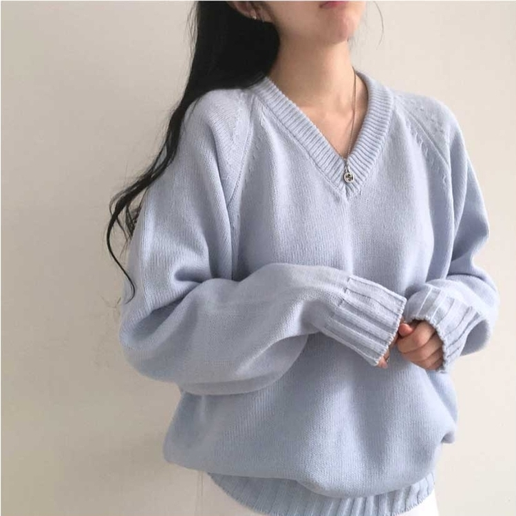 デイリーVネックルーズニット(10color) SKY BLUE(WINTER)