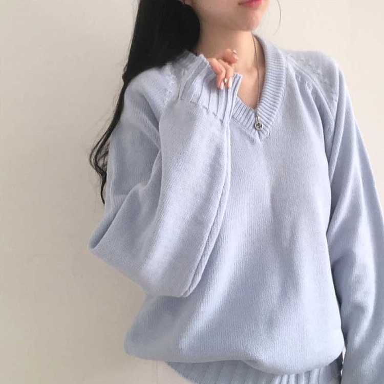 デイリーVネックルーズニット(10color) SKY BLUE(WINTER)