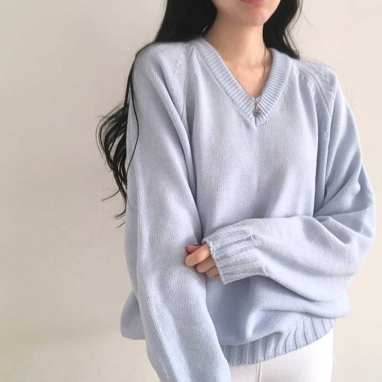 デイリーVネックルーズニット(10color) SKY BLUE(WINTER)