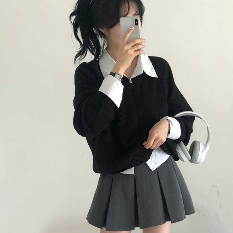 デイリーVネックルーズニット(10color) BLACK