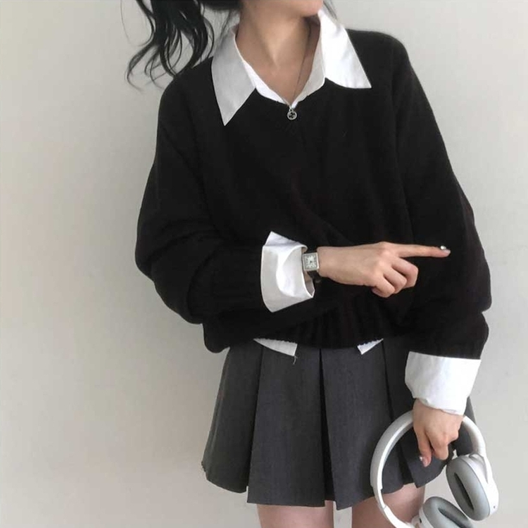 デイリーVネックルーズニット(10color) BLACK