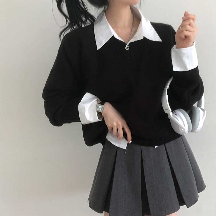 デイリーVネックルーズニット(10color) BLACK
