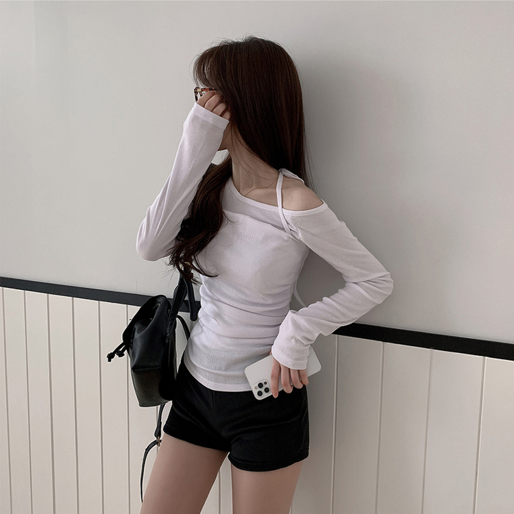 【SET】ワンショルダー長袖Tシャツ ホルターキャミソール WHITE