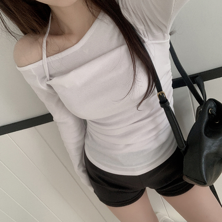 【SET】ワンショルダー長袖Tシャツ ホルターキャミソール WHITE