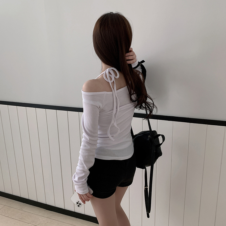 【SET】ワンショルダー長袖Tシャツ ホルターキャミソール WHITE
