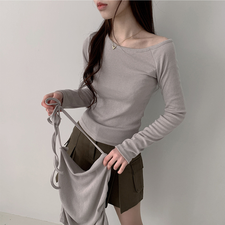 【SET】ワンショルダー長袖Tシャツ ホルターキャミソール BEIGE