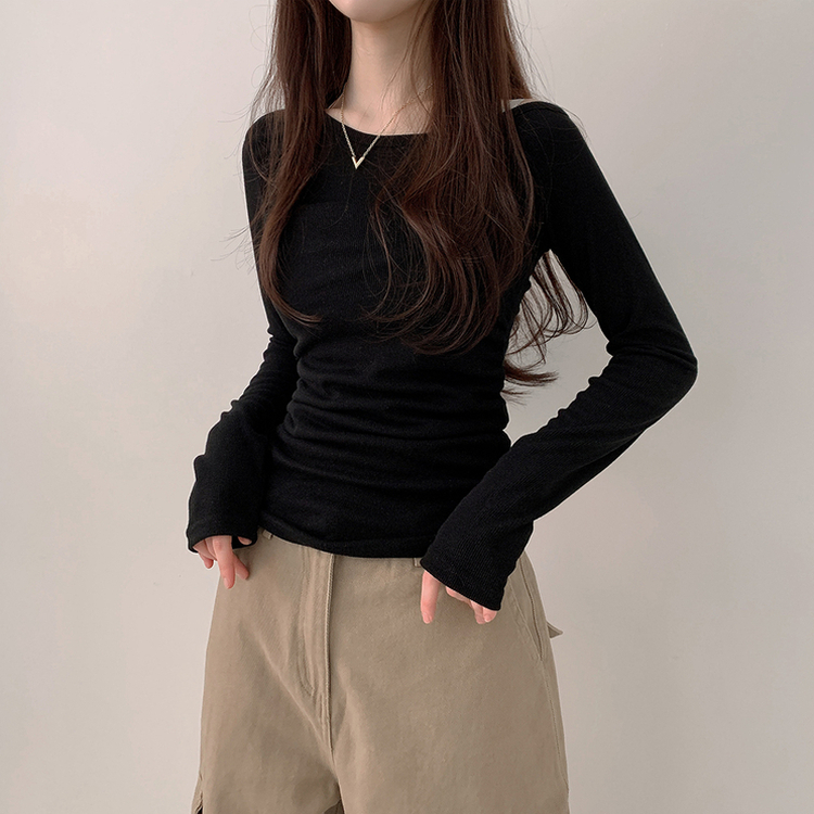 【SET】ワンショルダー長袖Tシャツ ホルターキャミソール BLACK