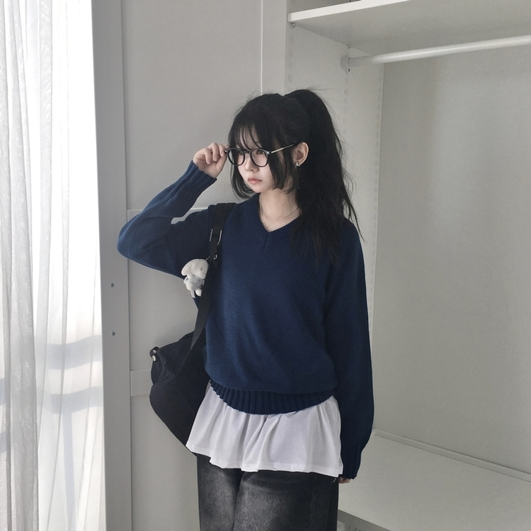 Vネックルーズフィットニット(7color) BLUE