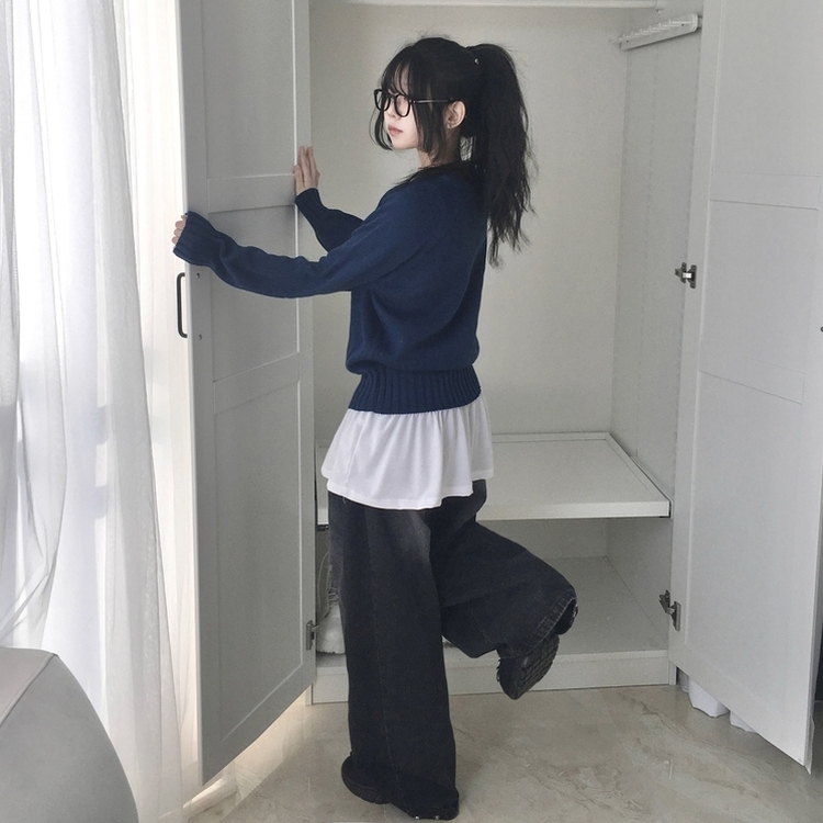 Vネックルーズフィットニット(7color) BLUE