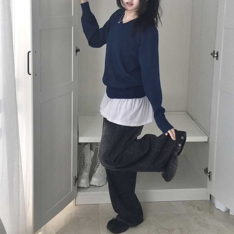 Vネックルーズフィットニット(7color) BLUE