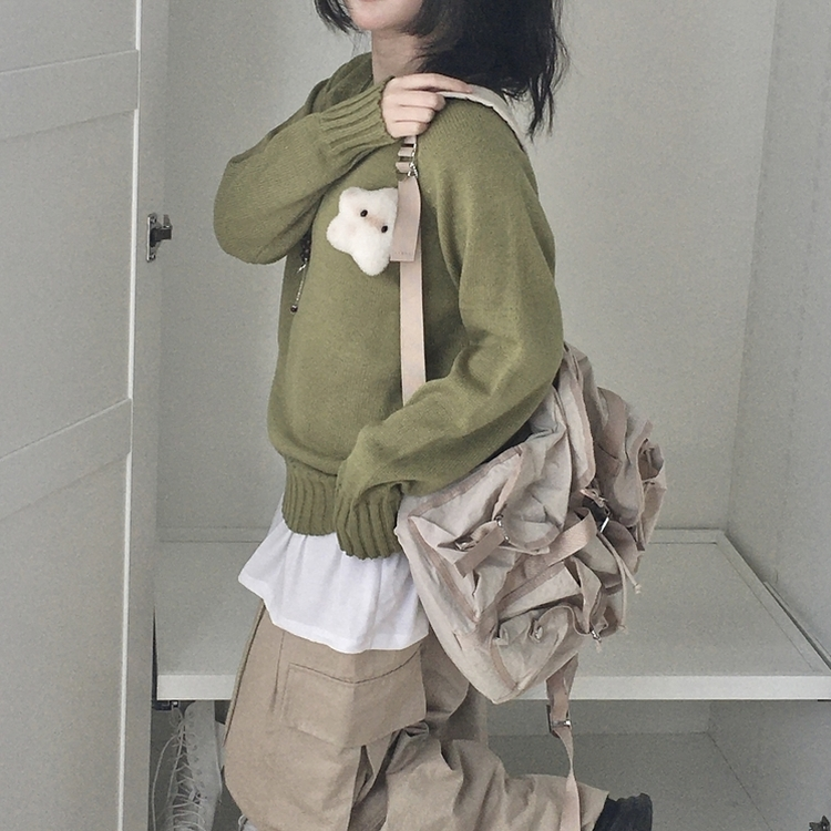 Vネックルーズフィットニット(7color) KHAKI