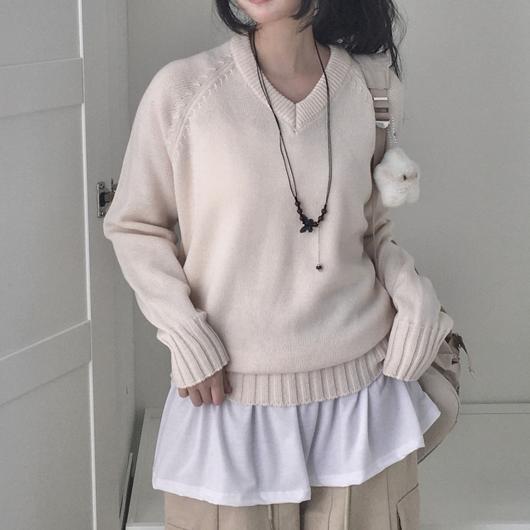 Vネックルーズフィットニット(7color) IVORY