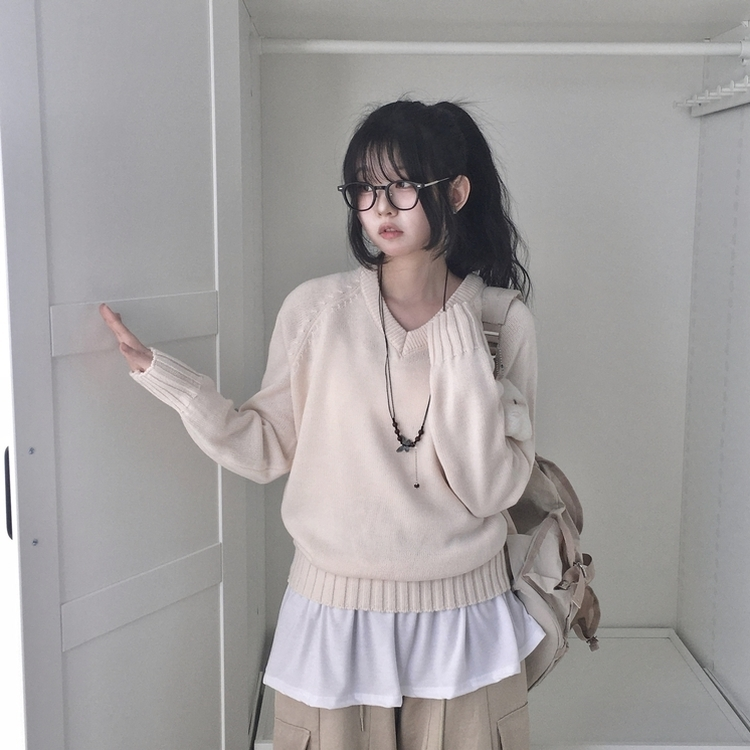 Vネックルーズフィットニット(7color) IVORY