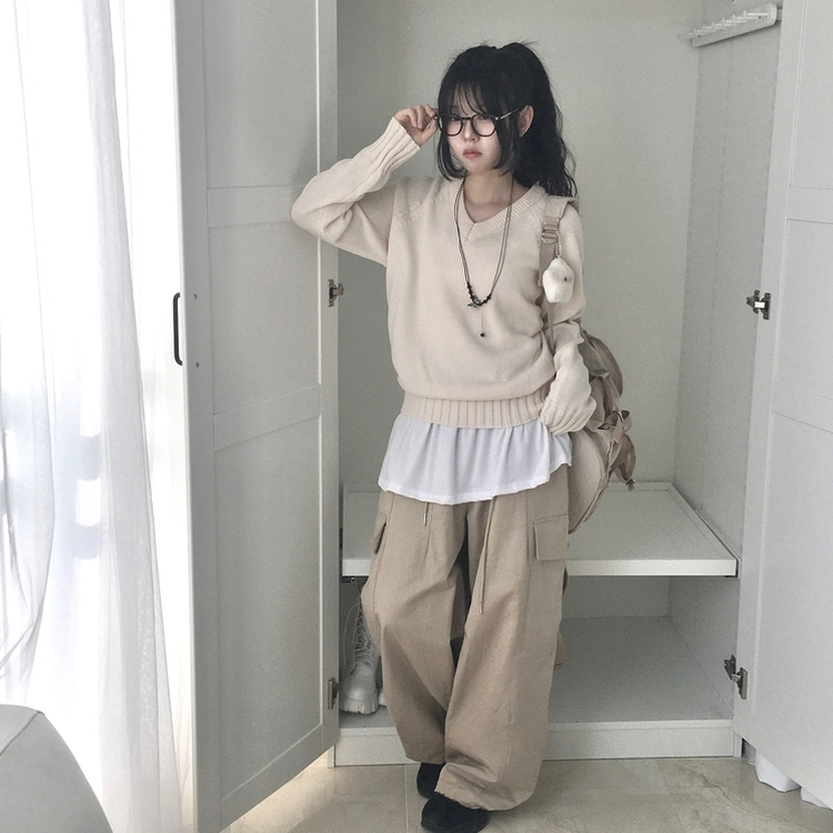 Vネックルーズフィットニット(7color) IVORY