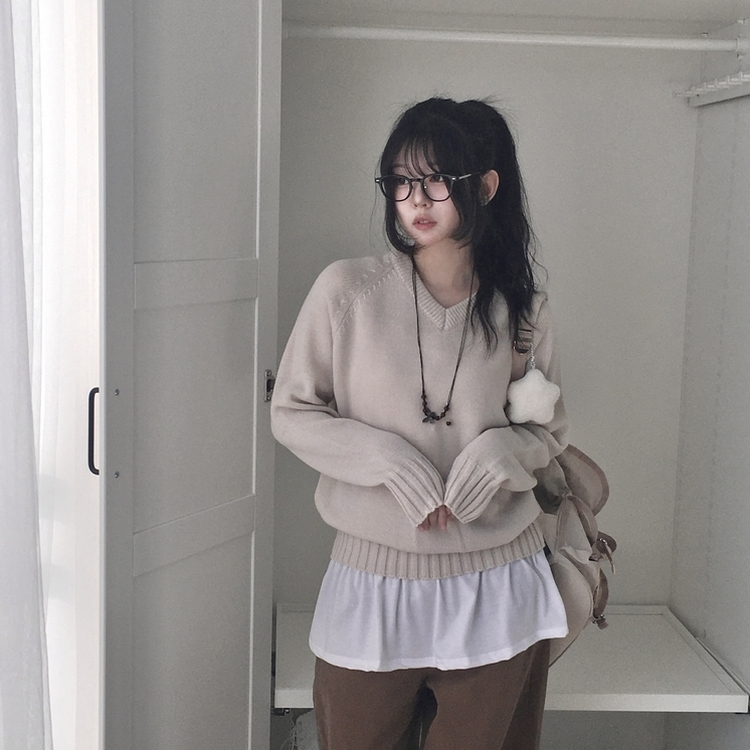 Vネックルーズフィットニット(7color) DEEP BEIGE