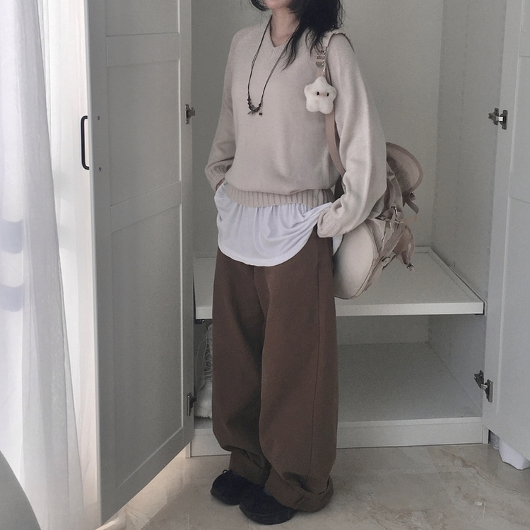 Vネックルーズフィットニット(7color) DEEP BEIGE