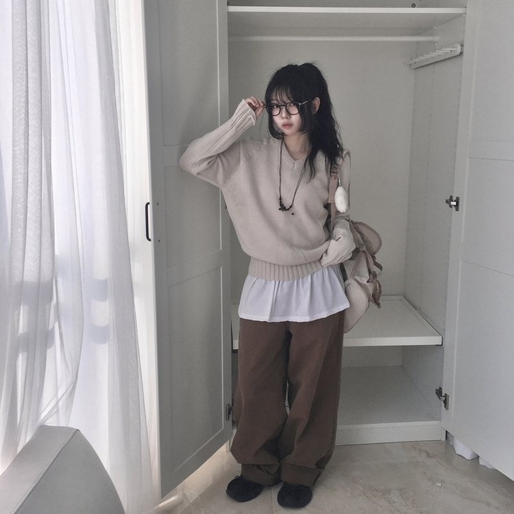 Vネックルーズフィットニット(7color) DEEP BEIGE