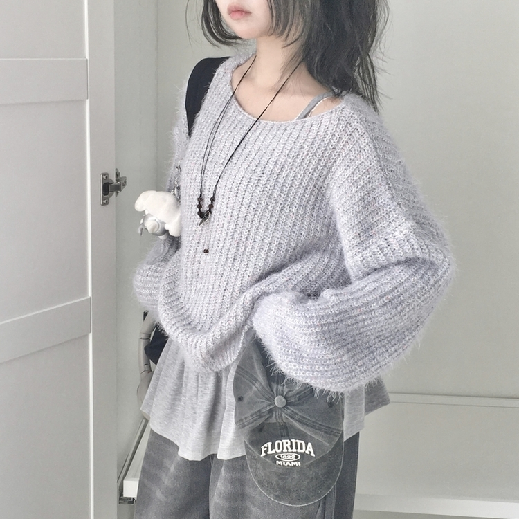 ワンオフショルダーニット(5color) PURPLE