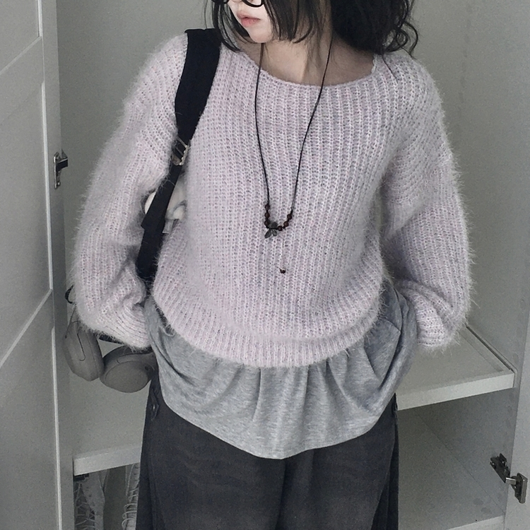 ワンオフショルダーニット(5color) PURPLE