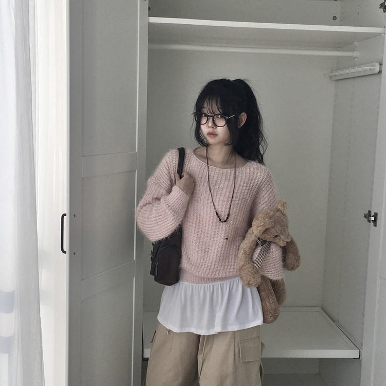 ワンオフショルダーニット(5color) PINK
