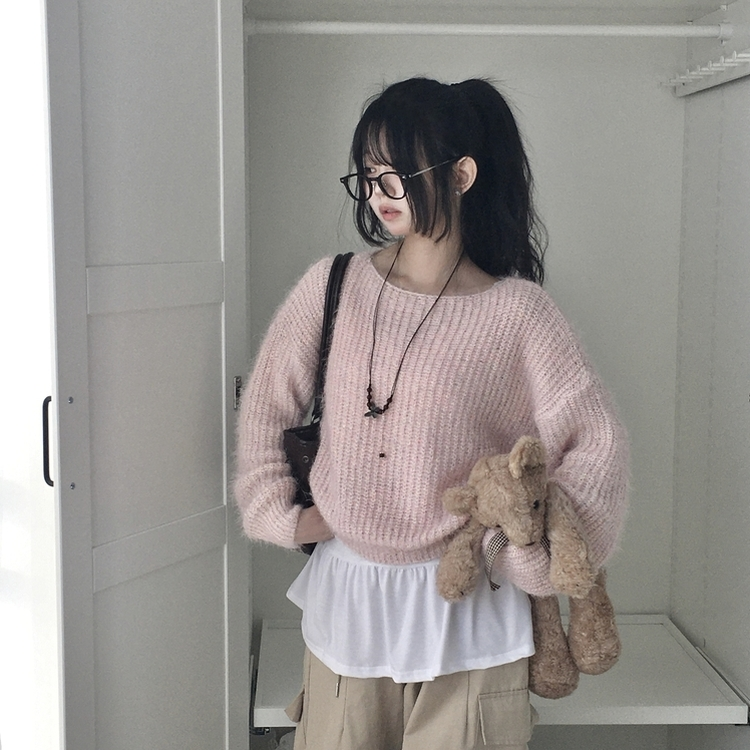 ワンオフショルダーニット(5color) PINK