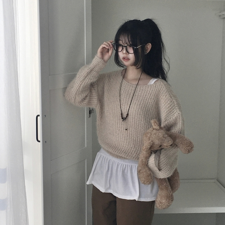 ワンオフショルダーニット(5color) BEIGE