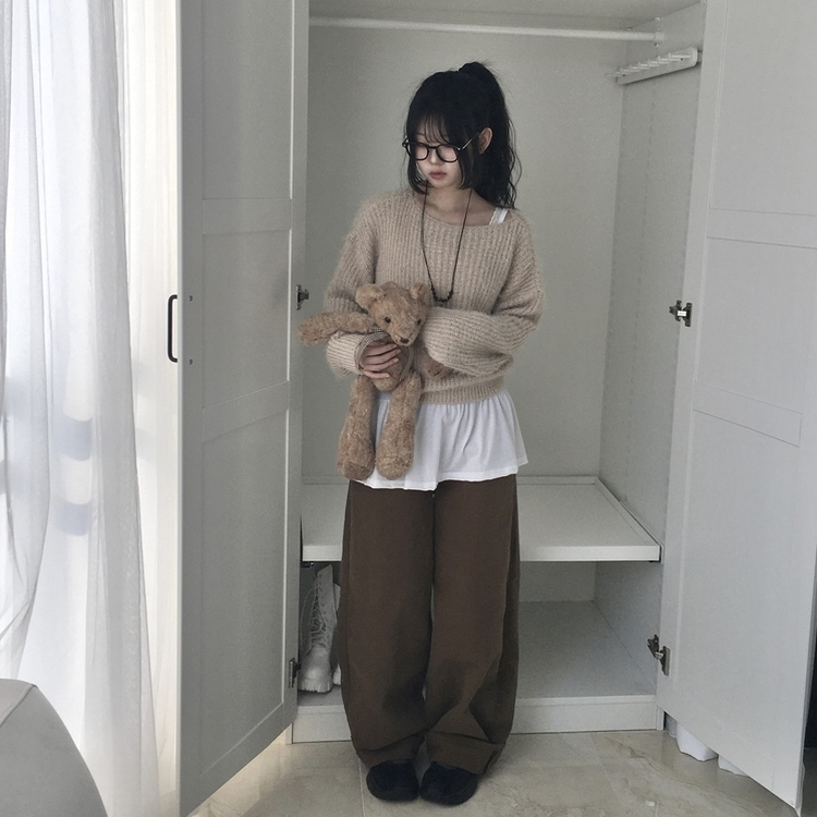 ワンオフショルダーニット(5color) BEIGE