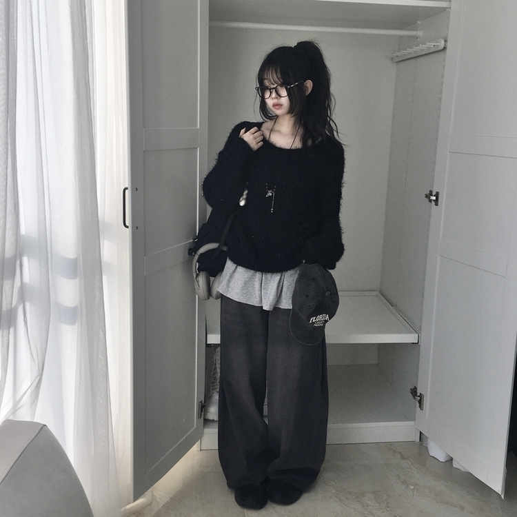 ワンオフショルダーニット(5color) BLACK