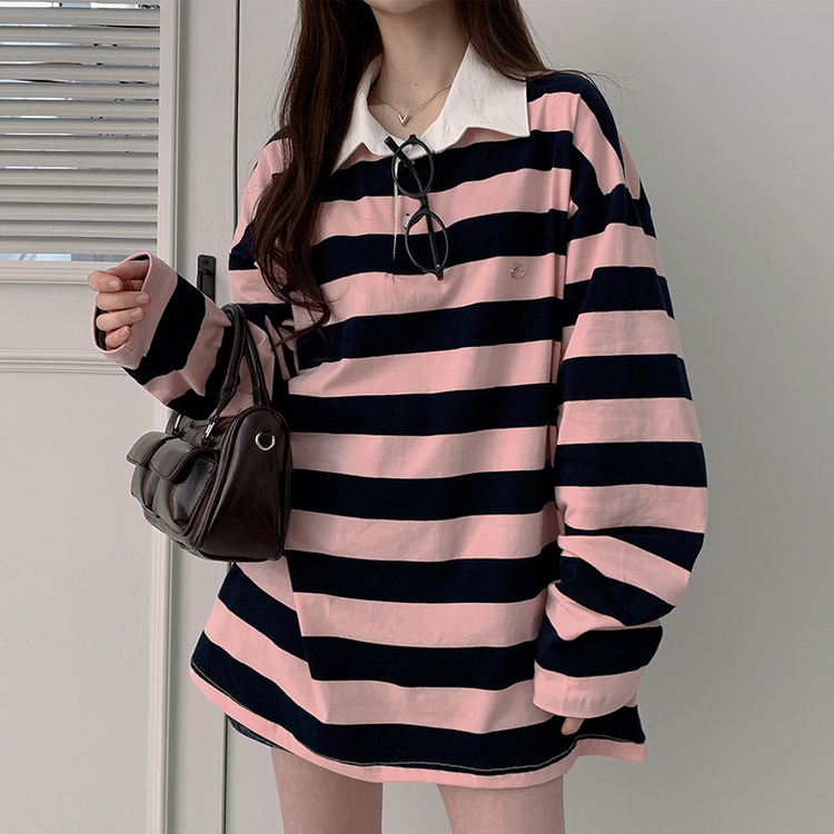ストライプワッペントレーナー PINK