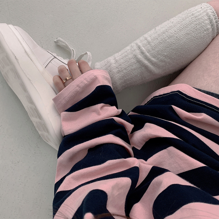 ストライプワッペントレーナー PINK