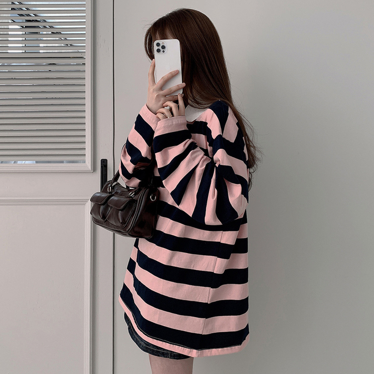 ストライプワッペントレーナー PINK