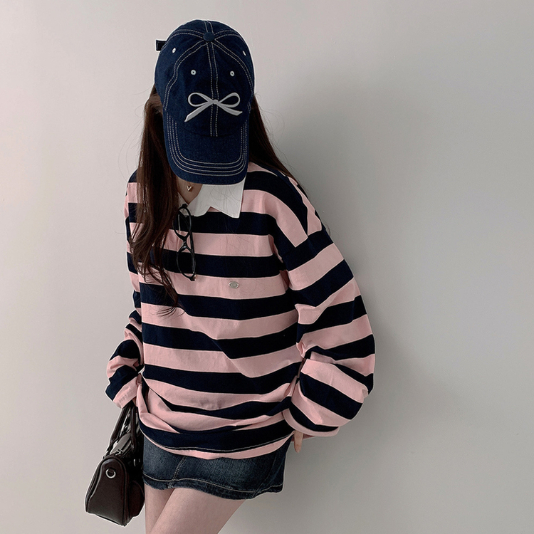 ストライプワッペントレーナー PINK