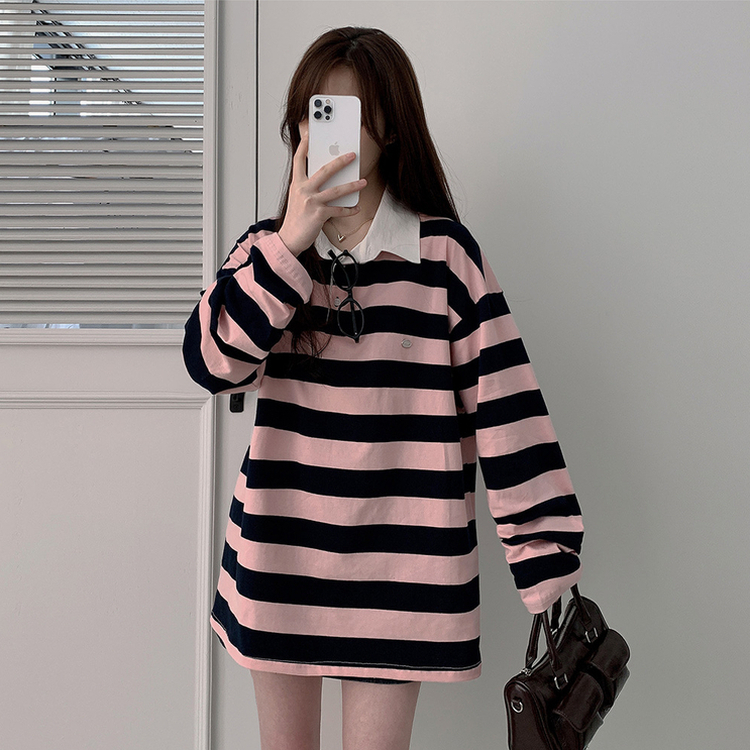 ストライプワッペントレーナー PINK