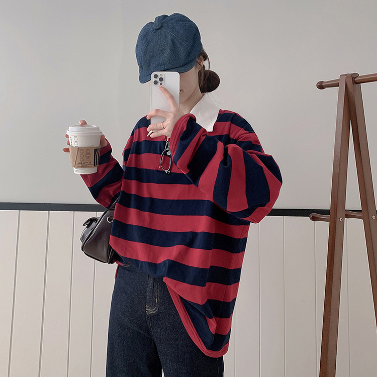 ストライプワッペントレーナー RED