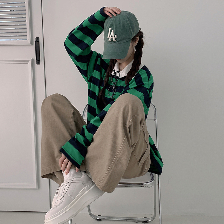 ストライプワッペントレーナー GREEN